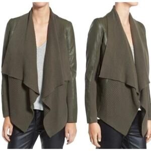 Blank NYC Green Mix Media Drape Front Jacket M Knit Drape Faux Leather
